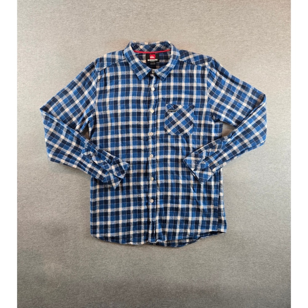 QUICKSILVER Shirt Mens Medium‎ Blue Flannel Plaid Button Down Long Sleeve Y2K